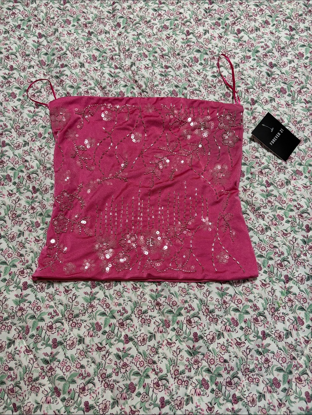 Forever 21 Hot Pink Sequin Embellished tube top